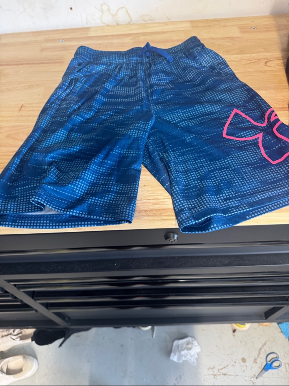 Under Armour Navy Blue Athletic Shorts with Pink Logo
